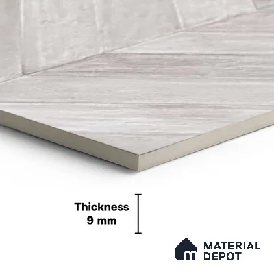 Silver Wood Floor & Wall Tile TL 10309  Chevron Wave Silver 4 ft x 2 ft Vitrified Carving Matte Finish - 9 mm