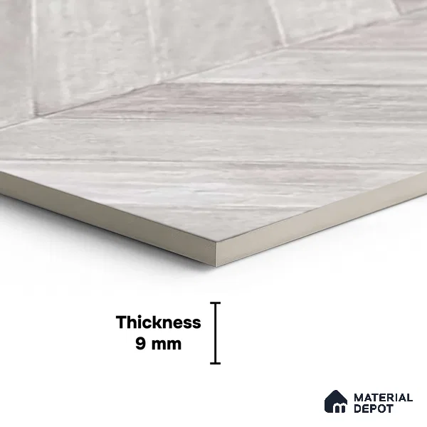 Silver Wood Floor & Wall Tile TL 10309 Chevron Wave Silver 4 ft x 2 ft Vitrified Carving Matte Finish - 9 mm