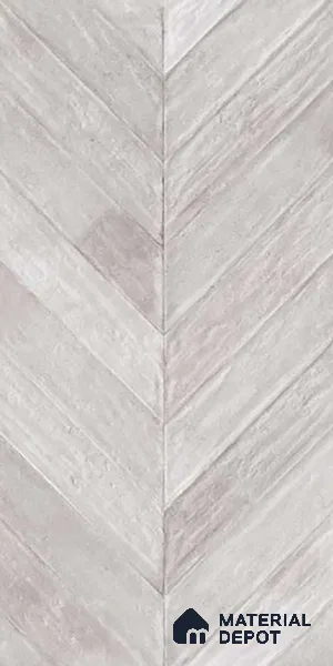 Silver Wood Floor & Wall Tile TL 10309 Chevron Wave Silver 4 ft x 2 ft Vitrified Carving Matte Finish - 9 mm