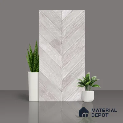 Silver Wood Floor & Wall Tile TL 10309  Chevron Wave Silver 4 ft x 2 ft Vitrified Carving Matte Finish - 9 mm