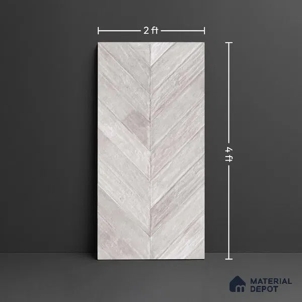 Silver Wood Floor & Wall Tile TL 10309 Chevron Wave Silver 4 ft x 2 ft Vitrified Carving Matte Finish - 9 mm