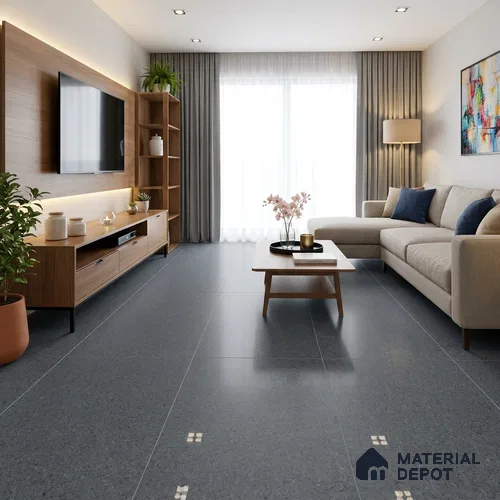 Black Terrazzo Floor & Wall Tile TL 10310 Mondeco Nero 4 ft x 2 ft Vitrified Carving Matte Finish - 9 mm