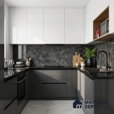 Marble Look Wall & Floor Tile TL 10329 Nova Black 4 ft x 2 ft Vitrified Glossy Finish - 9 mm