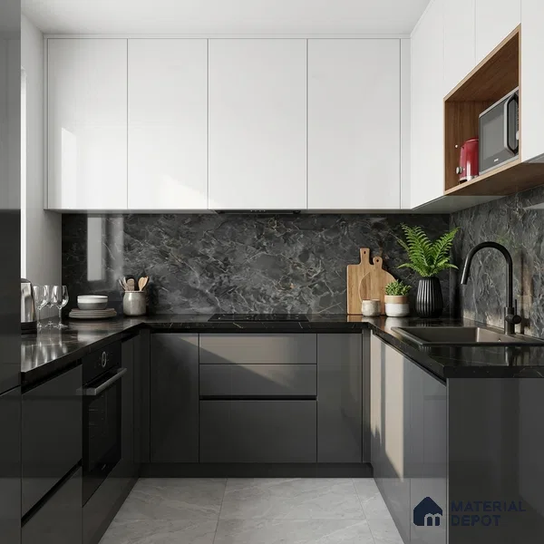 Marble Look Wall & Floor Tile TL 10329 Nova Black 4 ft x 2 ft Vitrified Glossy Finish - 9 mm