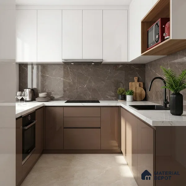 Marble Look Wall & Floor Tile TL 10330 Elite Brown 4 ft x 2 ft Vitrified Glossy Finish - 9 mm