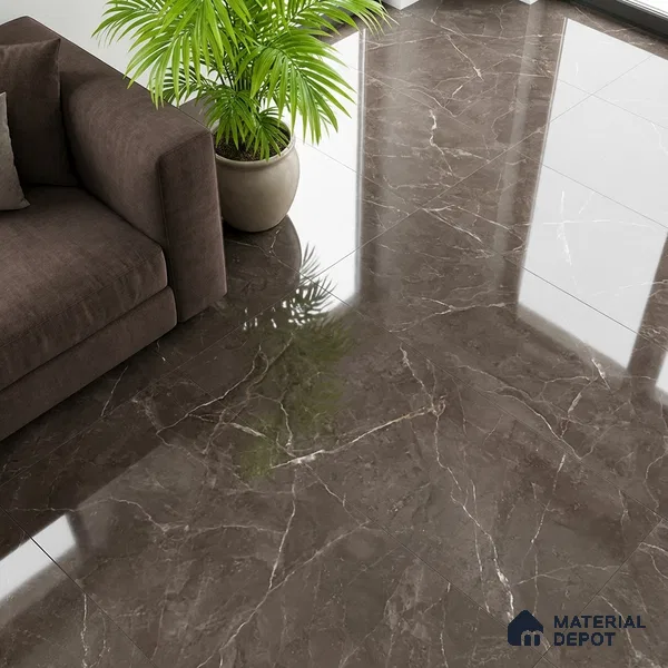 Marble Look Wall & Floor Tile TL 10330 Elite Brown 4 ft x 2 ft Vitrified Glossy Finish - 9 mm