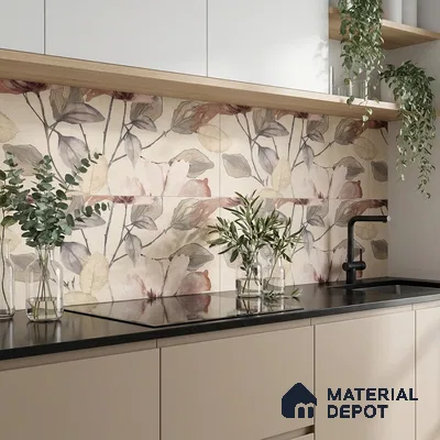 Floral Wall Tile TL 10336 B Enya Ivory Decor HL B 2 ft x 1 ft Ceramic Matte Finish Tile - 9 mm | Suitable For Kitchen, Bathroom Walls and Backsplashes | Please Expect a Slight Variation of Pattern