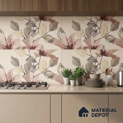 Floral Wall Tile TL 10336 Enya Ivory Decor HL A 2 ft x 1 ft Ceramic Matte Finish Tile - 9 mm | Suitable For Kitchen, Bathroom Walls and Backsplashes | Please Expect a Slight Variation of Pattern