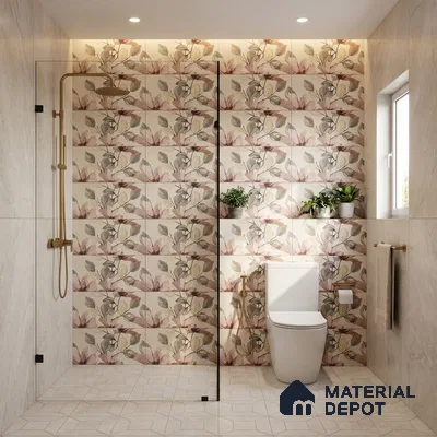 Floral Wall Tile TL 10336 Enya Ivory Decor HL A 2 ft x 1 ft Ceramic Matte Finish Tile - 9 mm | Suitable For Kitchen, Bathroom Walls and Backsplashes | Please Expect a Slight Variation of Pattern