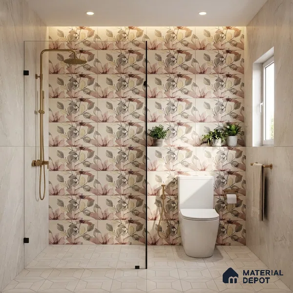Floral Wall Tile TL 10336 Enya Ivory Decor HL A 2 ft x 1 ft Ceramic Matte Finish Tile - 9 mm | Suitable For Kitchen, Bathroom Walls and Backsplashes | Please Expect a Slight Variation of Pattern