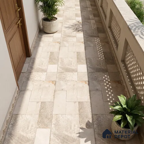 Stone Floor Tile TL 10339 Abbey Stone Sand 4 ft x 2 ft Vitrified Matte Finish Tile - 11 mm | Suitable For Bathroom, Courtyard, Corridor