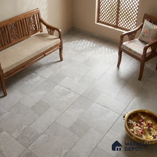 Stone Floor Tile TL 10341 French Stone Grey 4 ft x 2 ft Vitrified Matte Finish Tile - 11 mm | Suitable For Bathroom, Courtyard, Corridor