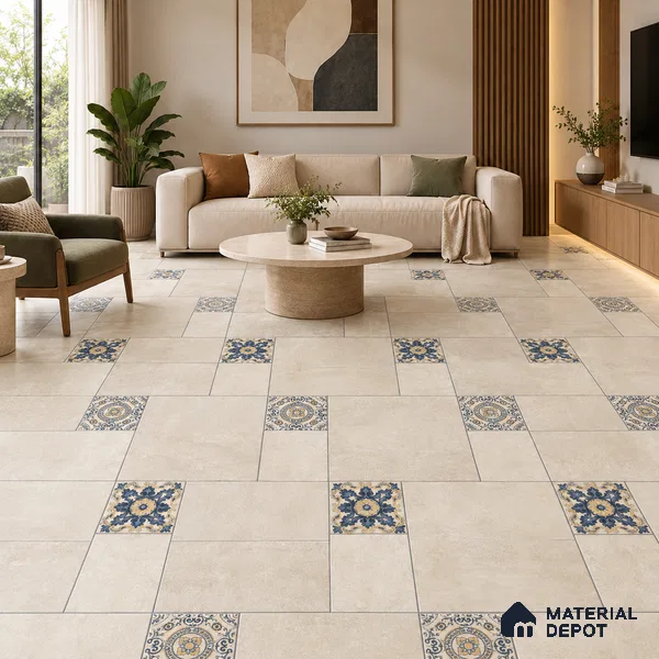 Stone Floor Tile TL 10342 Haritage Sand 4 ft x 2 ft Vitrified Matte Finish Tile - 11 mm | Suitable For Bathroom, Courtyard, Corridor