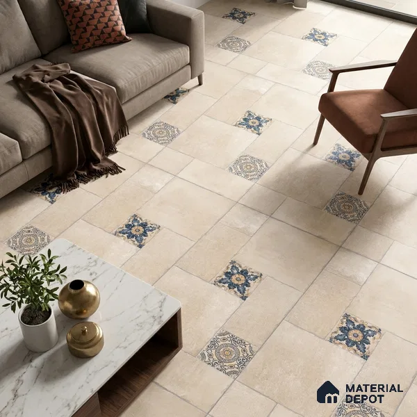 Stone Floor Tile TL 10342 Haritage Sand 4 ft x 2 ft Vitrified Matte Finish Tile - 11 mm | Suitable For Bathroom, Courtyard, Corridor