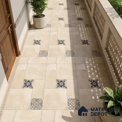 Stone Floor Tile TL 10342 Haritage Sand 4 ft x 2 ft Vitrified Matte Finish Tile - 11 mm | Suitable For Bathroom, Courtyard, Corridor