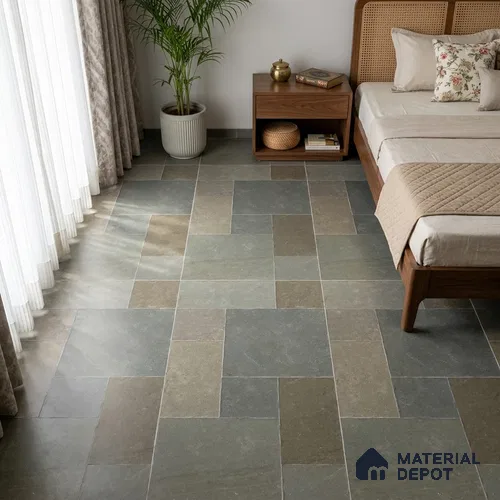 Stone Floor Tile TL 10343 B Kota Stone Green 4 ft x 2 ft Vitrified Matte Finish Tile - 11 mm | Suitable For Bathroom, Courtyard, Corridor