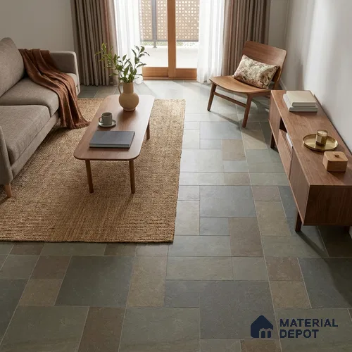 Stone Floor Tile TL 10343 B Kota Stone Green 4 ft x 2 ft Vitrified Matte Finish Tile - 11 mm | Suitable For Bathroom, Courtyard, Corridor