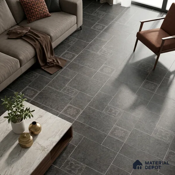 Stone Floor Tile TL 10345 North Stone Night 4 ft x 2 ft Vitrified Matte Finish Tile - 11 mm | Suitable For Bathroom, Courtyard, Corridor