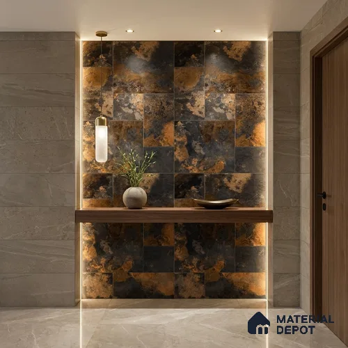 Stone Floor Tile TL 10347 Slate Stone Nero 4 ft x 2 ft Vitrified Matte Finish Tile - 11 mm | Suitable For Bathroom, Courtyard, Corridor