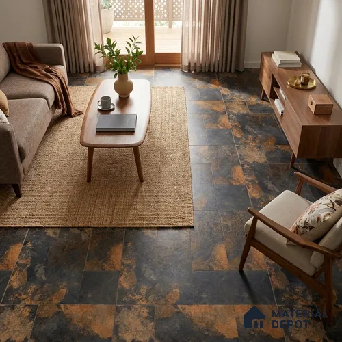 Stone Floor Tile TL 10347 Slate Stone Nero 4 ft x 2 ft Vitrified Matte Finish Tile - 11 mm | Suitable For Bathroom, Courtyard, Corridor