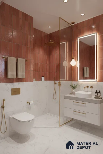 Subway Look Floor Tile TL 10372 B Artistic clay 24 x 12 inch Glossy Finish Ceramic Tile - 9 mm | Suitable For Bathroom, Kitchen & Dining Area | Please Expect a Slight Variation of Pattern
