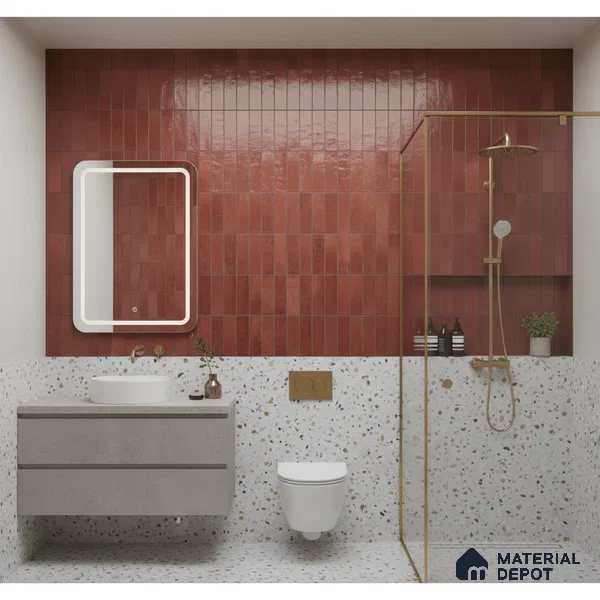 Subway Look Floor Tile TL 10372 B Artistic clay 24 x 12 inch Glossy Finish Ceramic Tile - 9 mm | Suitable For Bathroom, Kitchen & Dining Area | Please Expect a Slight Variation of Pattern