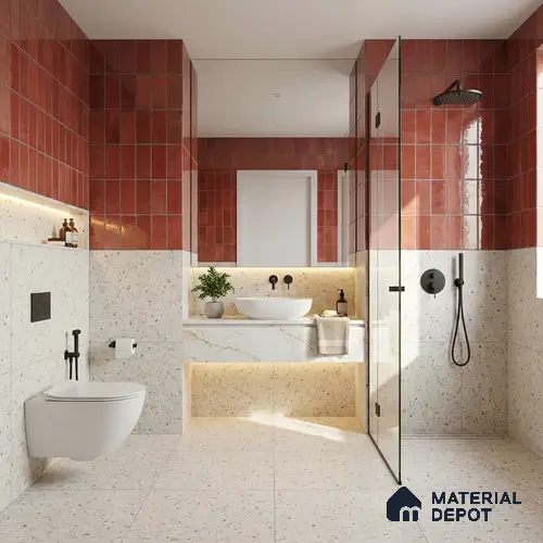 Subway Look Floor Tile TL 10372 B Artistic clay 24 x 12 inch Glossy Finish Ceramic Tile - 9 mm | Suitable For Bathroom, Kitchen & Dining Area | Please Expect a Slight Variation of Pattern