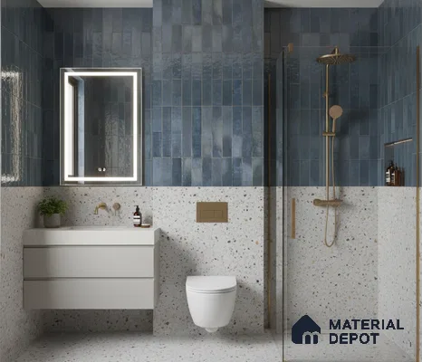 Subway Look Floor Tile TL 10372 Artistic blue 24 x 12 inch Glossy Finish Ceramic Tile - 9 mm | Suitable for Kitchen, Bathroom & Dining Area | Please Expect a Slight Variation of Pattern