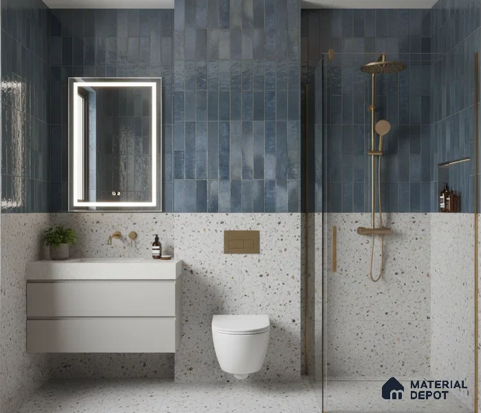 Subway Look Floor Tile TL 10372 Artistic blue 24 x 12 inch Glossy Finish Ceramic Tile - 9 mm | Suitable for Kitchen, Bathroom & Dining Area | Please Expect a Slight Variation of Pattern