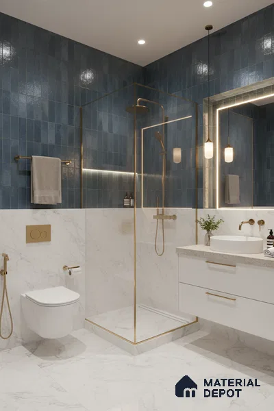 Subway Look Floor Tile TL 10372 Artistic blue 24 x 12 inch Glossy Finish Ceramic Tile - 9 mm | Suitable for Kitchen, Bathroom & Dining Area | Please Expect a Slight Variation of Pattern