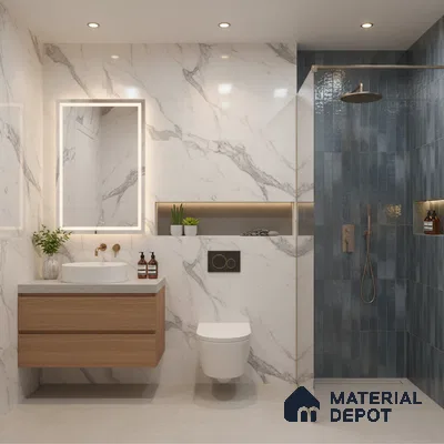 Subway Look Floor Tile TL 10372 Artistic blue 24 x 12 inch Glossy Finish Ceramic Tile - 9 mm | Suitable for Kitchen, Bathroom & Dining Area | Please Expect a Slight Variation of Pattern