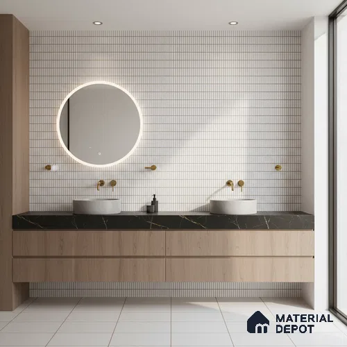 Subway Look Wall Tile TL 10373 C Mendila Silver 24 x 12 inch Matte Finish Ceramic Tile - 9 mm | Suitable For Bathroom, Kitchen & Dining Area | Please Expect a Slight Variation of Pattern