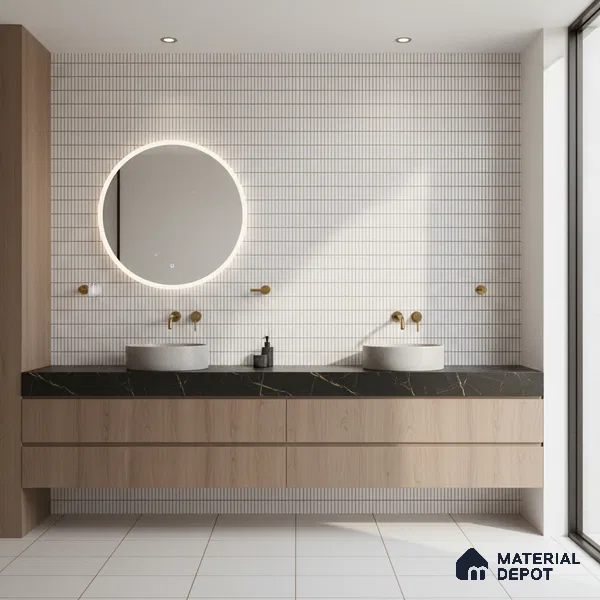 Subway Look Wall Tile TL 10373 C Mendila Silver 24 x 12 inch Matte Finish Ceramic Tile - 9 mm | Suitable For Bathroom, Kitchen & Dining Area | Please Expect a Slight Variation of Pattern