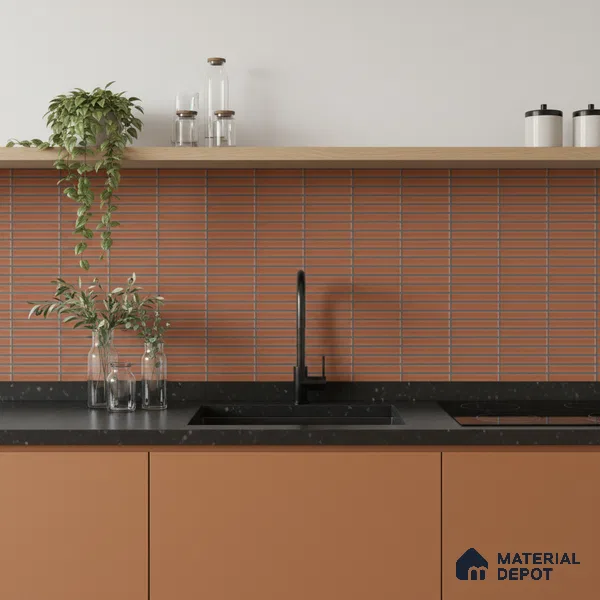 Subway Look Wall Tile TL 10373 E Mendila Clay 24 x 12 inch Matte Finish Ceramic Tile - 9 mm | Suitable for Kitchen, Bathroom & Dining Area | Please Expect a Slight Variation of Pattern