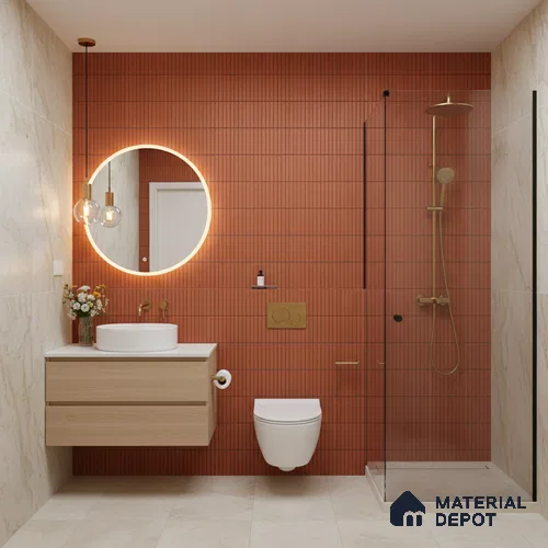 Subway Look Wall Tile TL 10373 Mendila Red 24 x 12 inch Matte Finish Ceramic Tile - 9 mm | Suitable for Kitchen, Bathroom & Dining Area | Please Expect a Slight Variation of Pattern