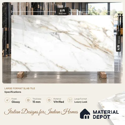 Marble Wall & Floor Tile TL 10374 White 6 ft x 4 ft Glossy Finish Vitrified Tile - 15 mm | Suitable For Living Room, Bedroom, Bathroom | Adhesive and Spacers Must be Used During Installation
