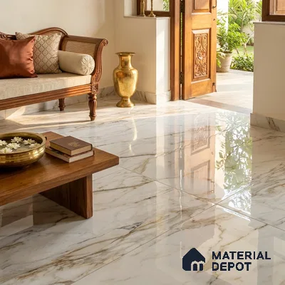 Marble Wall & Floor Tile TL 10374 White 6 ft x 4 ft Glossy Finish Vitrified Tile - 15 mm | Suitable For Living Room, Bedroom, Bathroom | Adhesive and Spacers Must be Used During Installation