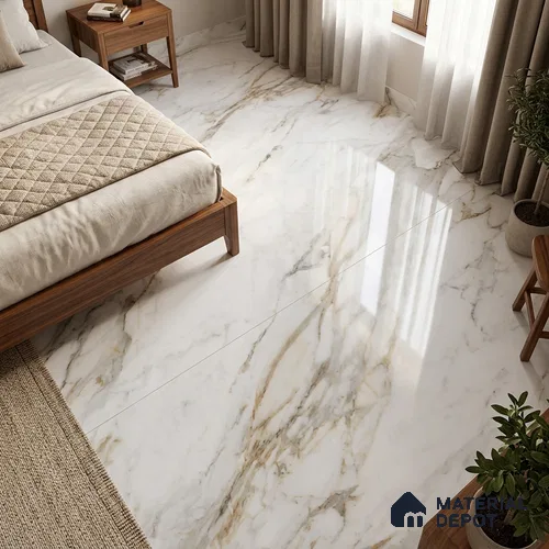 Marble Look Floor Tile TL 10374 SGH Fantasy Almond 6 ft x 4 ft Glossy Finish Vitrified Tile - 15 mm | Suitable For living Room, Bedroom, Bathroom | Adhesive and Spacers Must be Used During Installation