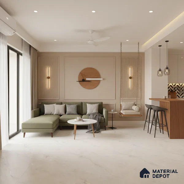Marble Look Floor Tile TL 10375 SGH Roman Beige 6 ft x 4 ft Matte Finish Vitrified Tile - 9 mm | Suitable For living Room, Bedroom, Bathroom | Adhesive and Spacers Must be Used During Installation