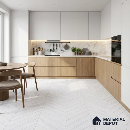 Wood Look Floor Tile TL 10382 Classic White 35.43 inch x 6 inch Matte Finish Vitrified Tile - 9 mm | Suitable For living Room, Bedroom, Bathroom | 2-3 mm Spacer is Mandatory