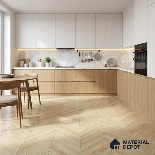 Wood Look Floor Tile TL 10387 Oak Polar 35.43 inch x 6 inch Matte Finish Vitrified Tile - 9 mm | Suitable For living Room, Bedroom, Bathroom | 2-3 mm Spacer is Mandatory