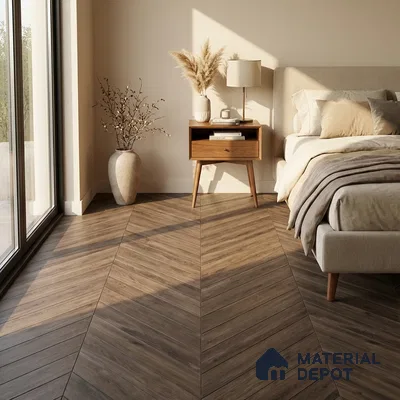 Wood Look Floor Tile TL 10391 Chevron Novara 35.43 inch x 6 inch Matte Finish Porcelain Tile - 9 mm | Suitable For living Room, Bedroom, Bathroom | 2-3 mm Spacer is Mandatory