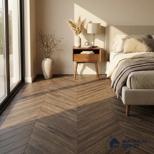 Wood Look Floor Tile TL 10391 Chevron Novara 35.43 inch x 6 inch Matte Finish Porcelain Tile - 9 mm | Suitable For living Room, Bedroom, Bathroom | 2-3 mm Spacer is Mandatory