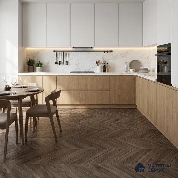 Wood Look Floor Tile TL 10391 Chevron Novara 35.43 inch x 6 inch Matte Finish Porcelain Tile - 9 mm | Suitable For living Room, Bedroom, Bathroom | 2-3 mm Spacer is Mandatory