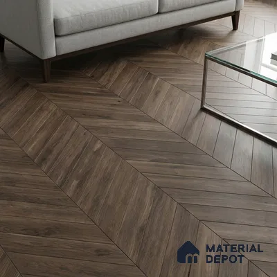 Wood Look Floor Tile TL 10391 Chevron Novara 35.43 inch x 6 inch Matte Finish Porcelain Tile - 9 mm | Suitable For living Room, Bedroom, Bathroom | 2-3 mm Spacer is Mandatory