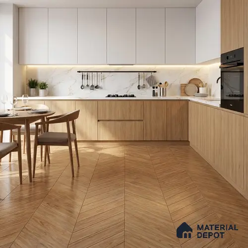 Wood Look Floor Tile TL 10392 Chevron Treviso 35.43 inch x 6 inch Matte Finish Porcelain Tile - 9 mm | Suitable For living Room, Bedroom, Bathroom | 2-3 mm Spacer is Mandatory