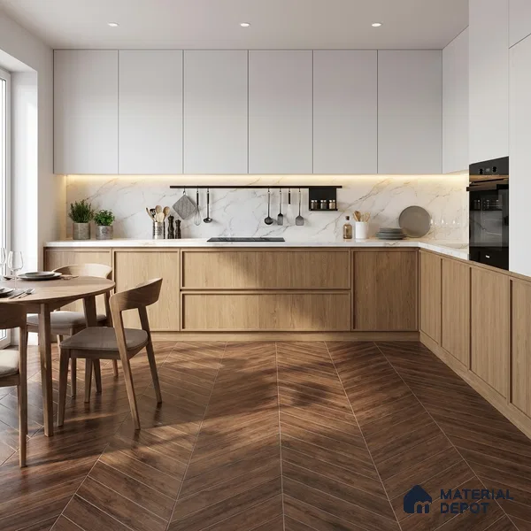 Wood Look Floor Tile TL 10393 B Chevron Tropez Prune 35.43 inch x 6 inch Matte Finish Porcelain Tile - 9 mm | Suitable For living Room, Bedroom, Bathroom | 2-3 mm Spacer is Mandatory