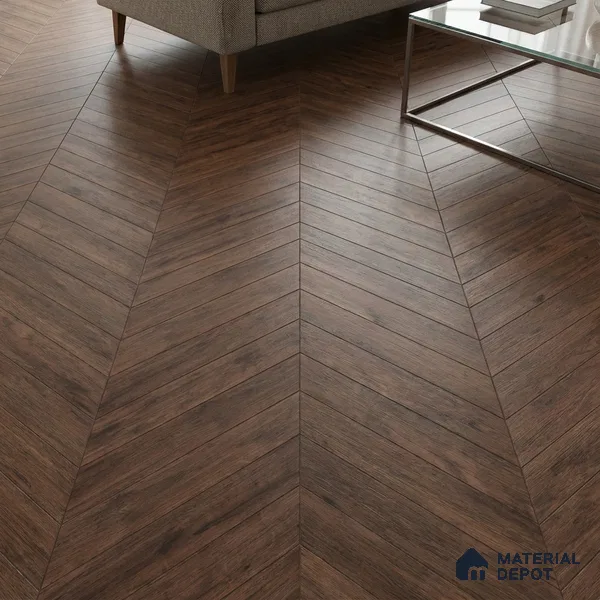 Wood Look Floor Tile TL 10393 B Chevron Tropez Prune 35.43 inch x 6 inch Matte Finish Porcelain Tile - 9 mm | Suitable For living Room, Bedroom, Bathroom | 2-3 mm Spacer is Mandatory