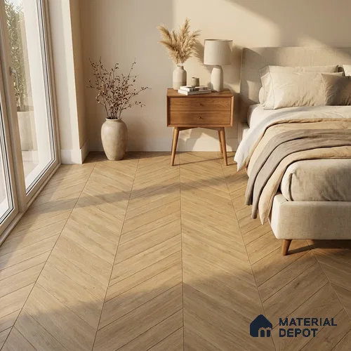 Wood Look Floor Tile TL 10393 C Chevron Tropez Springcreek 35.43 inch x 6 inch Matte Finish Porcelain Tile - 9 mm | Suitable For living Room, Bedroom, Bathroom | 2-3 mm Spacer is Mandatory