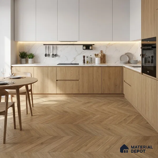 Wood Look Floor Tile TL 10393 C Chevron Tropez Springcreek 35.43 inch x 6 inch Matte Finish Porcelain Tile - 9 mm | Suitable For living Room, Bedroom, Bathroom | 2-3 mm Spacer is Mandatory